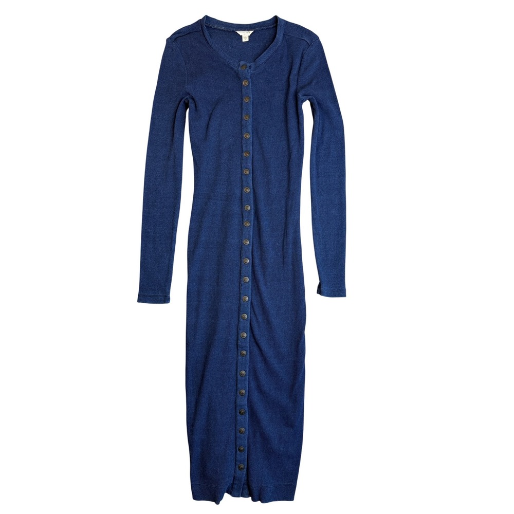 GUESS JEANS 1981 Ribbed Knit Snap Front Midi Cardigan Dress Blue XS Indie Sleaze